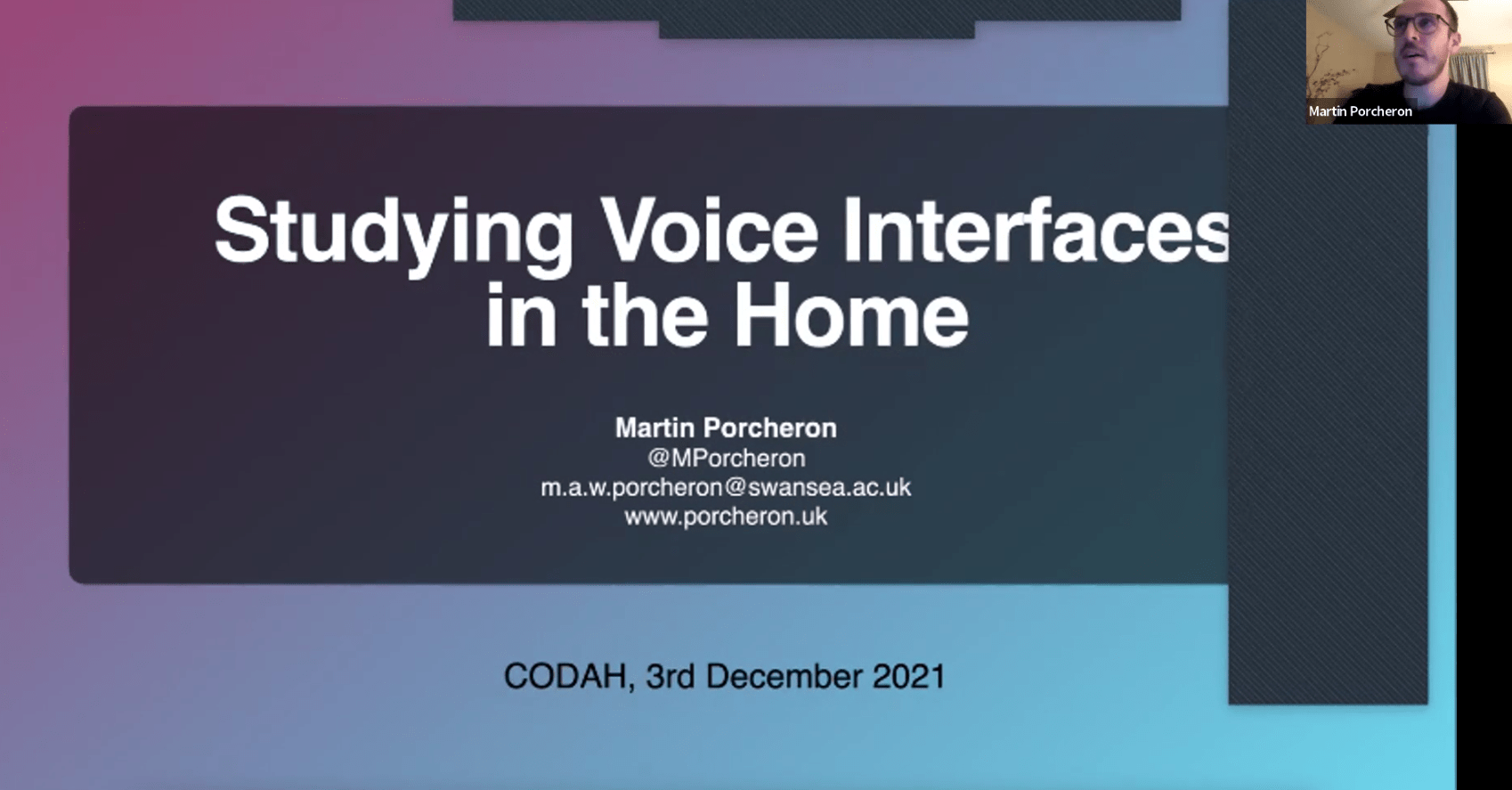 Studying Voice Interfaces in the Home: CODAH talk by Dr Martin Porcheron